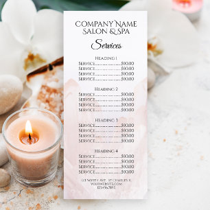 Menu Service Salon Spa de Crystals rose pâle