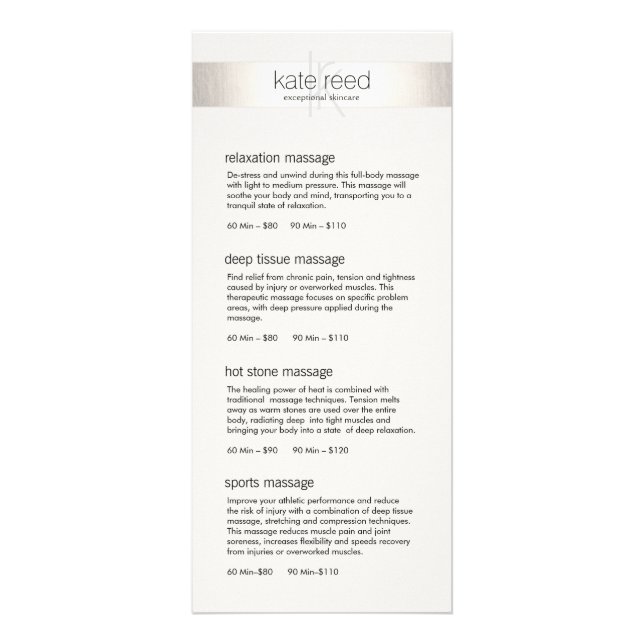 Menu Service Spa du salon Monogram Stripe Argent (Devant)