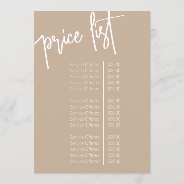 Menu Service Tarif Salon Beige Simple Script (Devant)