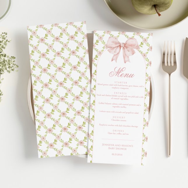 Menu Shabby Chic Floral mignonne Bow rose bébé fille do (Créateur téléchargé)