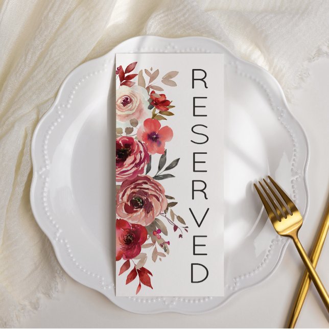 Menu Sièges réservés Roses Florales Rouge Blush (Créateur téléchargé)