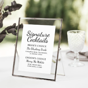 Menu Signature Cocktails Panneau de mariage Black Scrip