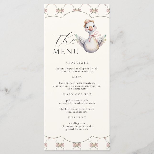 Menu  Silly Goose Preppy Bow Baby Shower (Devant)