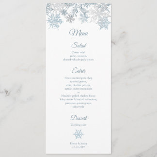 Menu Silver Blue Snowflakes Élégant Noël d'hiver