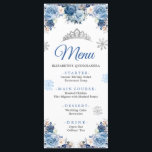 Menu Silver Blue Winter Magique Flocon de neige Mis Qui<br><div class="desc">Carte de menu Silver Blue Winter Magique Snowflake Mis Quince</div>