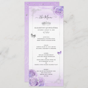 Menu Silver Clair violet Roses Élégant Floral