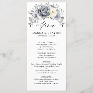 Menu Silver Grey Ivory Floral hiver Rustique Mariage
