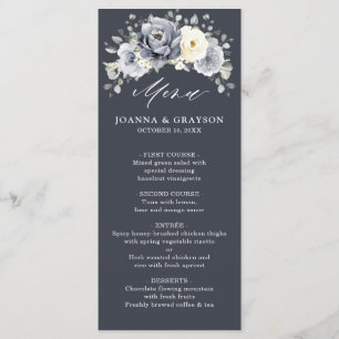 Menu Silver Grey Ivory Floral hiver Rustique Mariage Ho