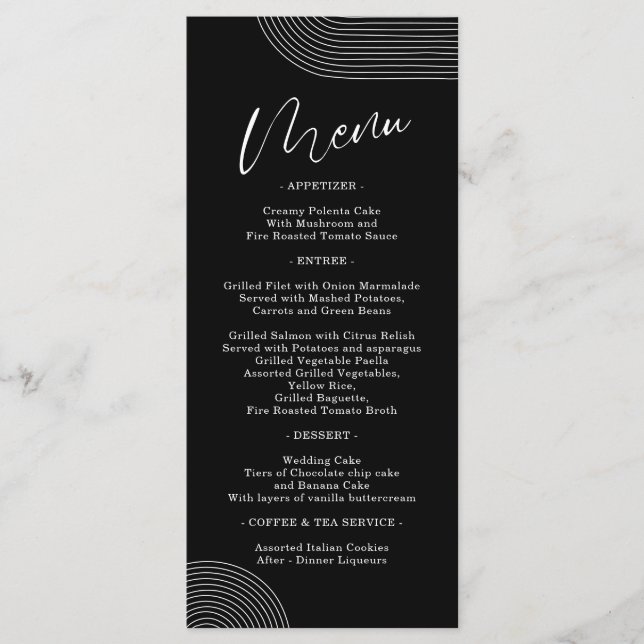 Menu simple à lignes géométriques noir et blanc (Devant)