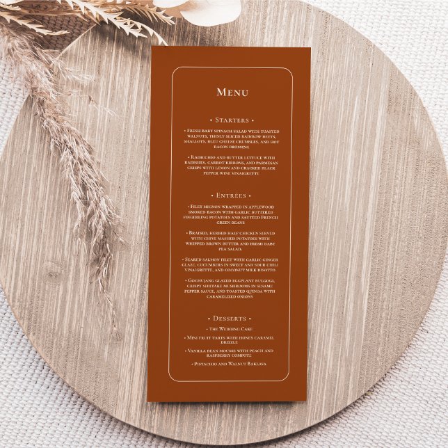 Menu Simple Boho Terracotta Mariage plat (Créateur téléchargé)