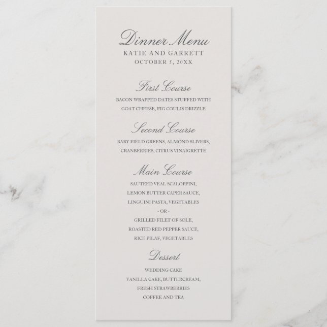 Menu Simple Couleur Uni Élégant Gris Mariage (Devant)