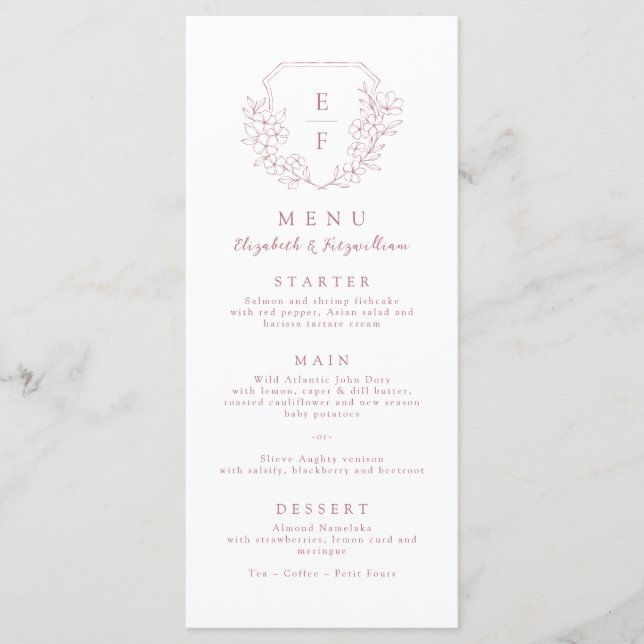 Menu Simple Crête Monogramme En Fleur De Cerise Rose Mi (Devant)