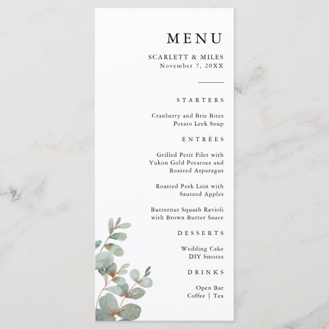 Menu Simple de Mariage au Eucalyptus (Devant)