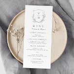 Menu Simple élégance botanique crête mariage monogramme<br><div class="desc">Initiales monogrammes encadrées par d'élégantes crêtes et des feuilles botaniques illustrés à la main, détails du menu en écriture élégante et police classique, simple et luxueux. Grand menu noir et blanc pour mariage classique moderne, mariage classique simple, élégant mariage de jardin botanique. Voir toutes les pièces correspondantes dans la collection....</div>