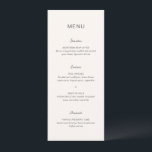 Menu Simple Élégance Mariage<br><div class="desc">Menu de mariage moderne présentant un design simple avec une combinaison d'une police sans empattement contemporaine,  d'un script manuscrit élégant et d'une police italique.</div>