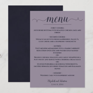 Menu Simple Elegant bleu marine sur Dusty Lavender Mari