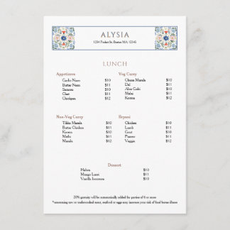 Menu Simple Elegant European Tile Restaurant Lunch