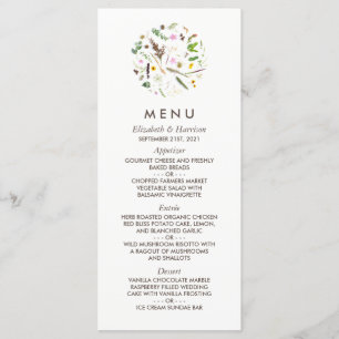 Menu Simple Élégant Fleur Sauvage Botanique Mariage