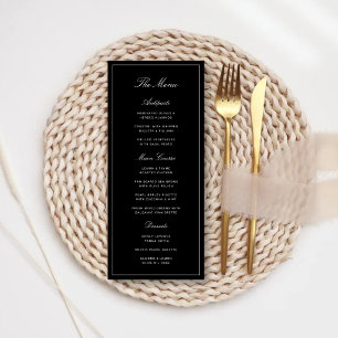 Menu Simple Élégant Formel Mariage Noir & Blanc