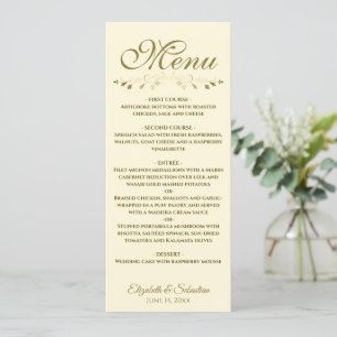 Menu Simple Elegant Gold & Cream Lacy Mariage Filigree