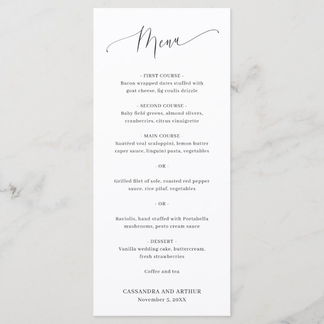 Menu Simple Elegant Mariage blanc classique (Devant)