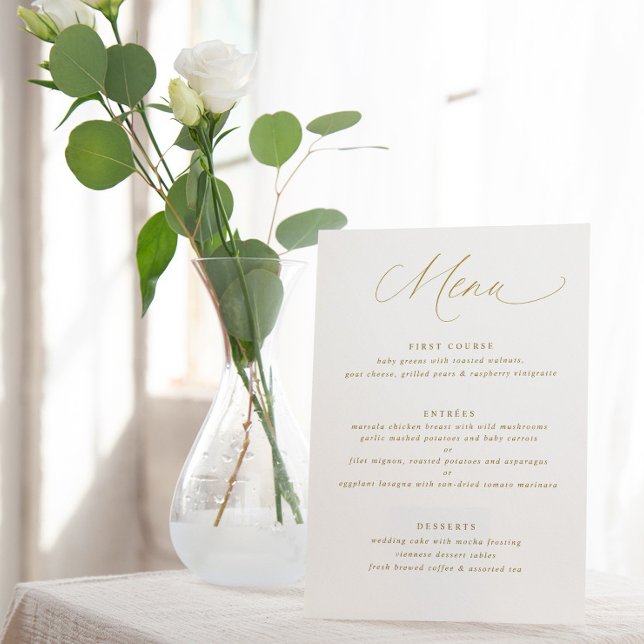 Menu Simple Élégant Mariage Calligraphié en Or (Créateur téléchargé)