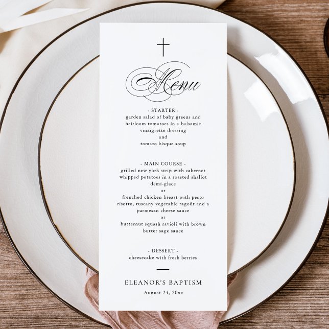 Menu Simple élégante croix calligraphie Baptême (Créateur téléchargé)