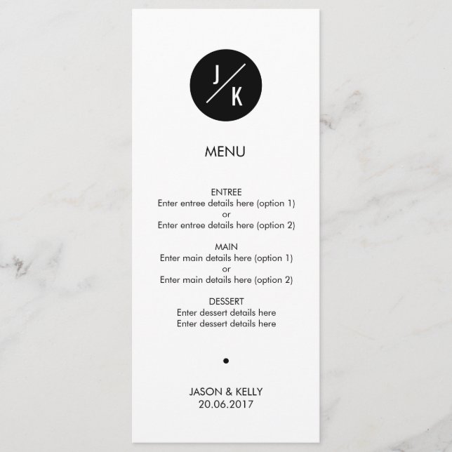 Menu simple en cercle monochrome mariage (Devant)