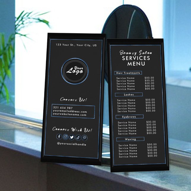Menu simple et chic de salon bleu noir moderne Ajo (Créateur téléchargé)