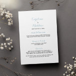 Menu simple et élégant blanc pastel bleu Mariage<br><div class="desc">Simple et élégant blanc pastel bleu moderne Mariage Menu invitation. Cette invitation minimaliste à l'ampersand est parfaite pour toute fille glamour classe et sophistiquée. Ce design est idéal pour un événement de fête branché et élégant. Customisez cette conception avec votre message et des informations personnalisées. Tous les dessins sont imprimés....</div>