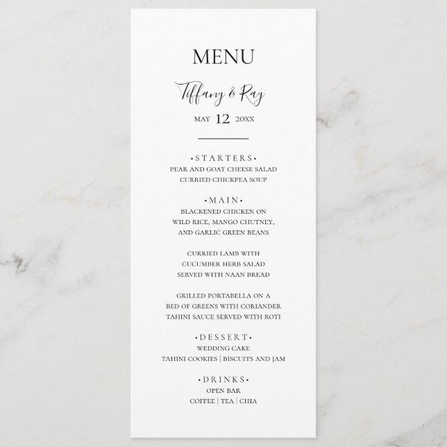 Menu Simple Et Élégant Du Dîner De Mariage (Devant)