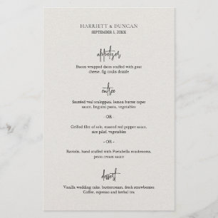 Menu simple et élégant, Mariage neutre et beige
