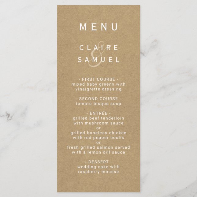 Menu Simple Faux Rustique Brown Mariage Kraft (Devant)