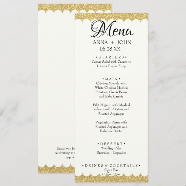 Menu Simple Gold Parties scintillant Ajouter Nom Date M (Devant / Derrière)