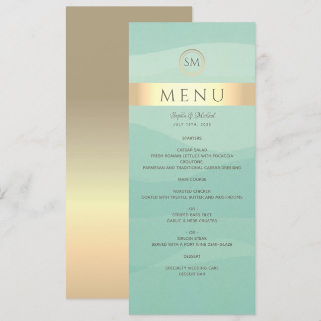Menu Simple Green et Gold Mariage (Devant / Derrière)