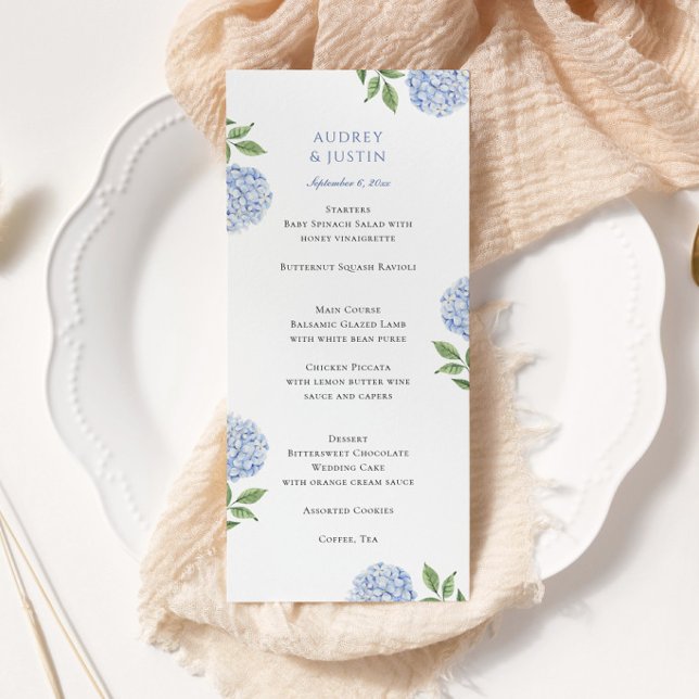 Menu Simple Hydrangea Bleu Mariage Dîner, Haut (Créateur téléchargé)