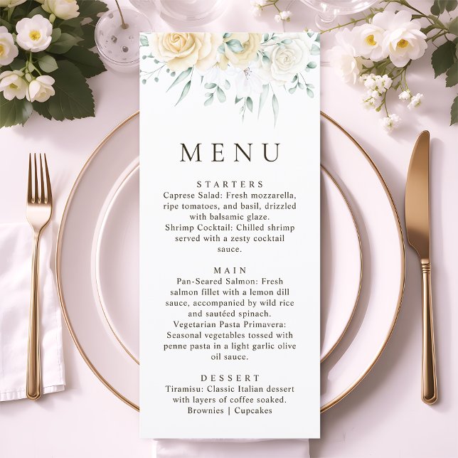 Menu Simple mariage à l'aquarelle Eucalyptus Rose Blanc (Créateur téléchargé)