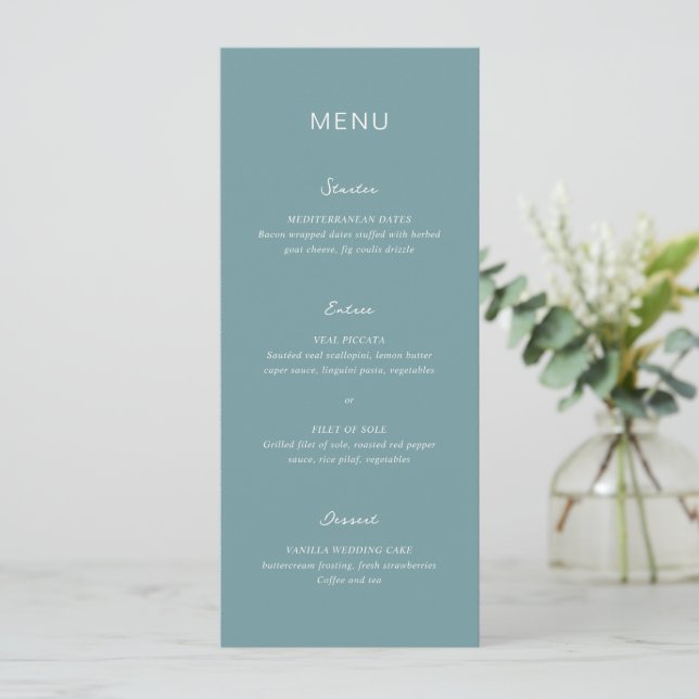 Menu Simple Mariage Bleu Élégant et Discret (Debout devant)