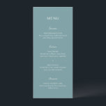 Menu Simple Mariage Bleu Élégant et Discret<br><div class="desc">Menu de mariage moderne présentant un design simple avec une combinaison d'une police sans empattement contemporaine,  d'un script manuscrit élégant et d'une police italique.</div>