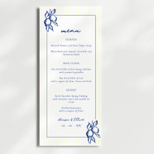 Menu Simple mariage bleu et jaune à doodle de citrons