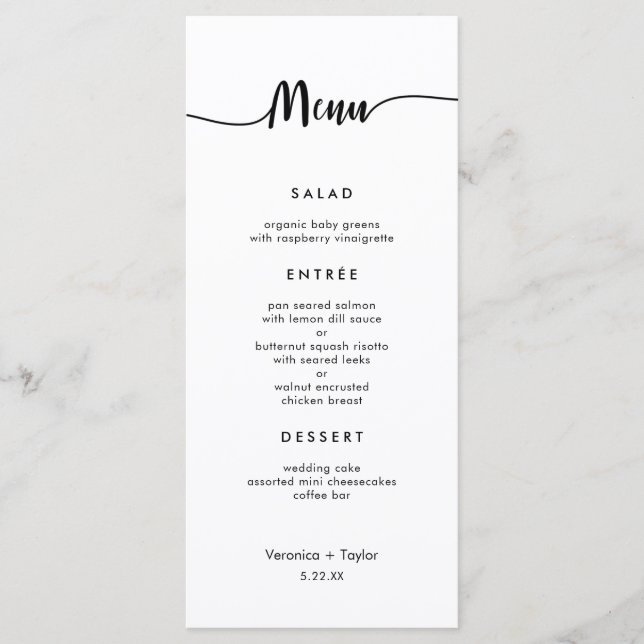 Menu simple mariage de 3 plats (Devant)