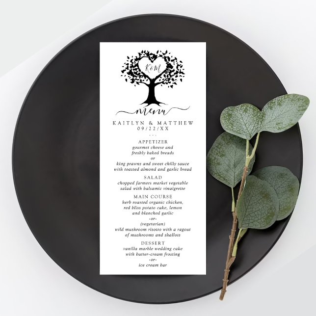 Menu Simple Mariage de l'arbre cardiaque du Monogramme  (Créateur téléchargé)