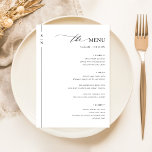 Menu simple Mariage de mariage élégant<br><div class="desc">Cette carte à la carte élégamment simple, au design sophistiqué noir et blanc, donne le ton d'une expérience gastronomique. Chaque plat, de l'entrée de cocktail de crevettes épicées au dessert de tarte à la banane nourricière décadent, est détaillé dans une typographie propre et moderne qui reflète le goût et le...</div>