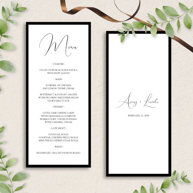 Menu Simple Mariage Élégant avec Bordure Blanche et Noi (Créateur téléchargé)