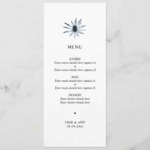 Menu simple Mariage floral au chardon bleu