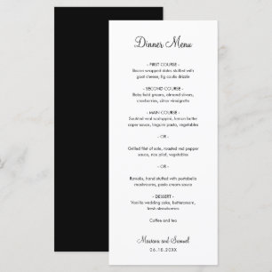 Menu Simple Mariage Minimaliste Noir et Blanc