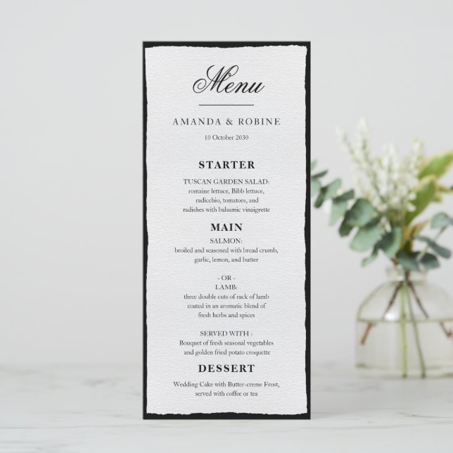 Menu Simple Mariage Minimaliste Noir Et Blanc (Debout devant)