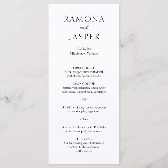 Menu Simple Mariage Moderne Noir et Blanc Gras (Devant)