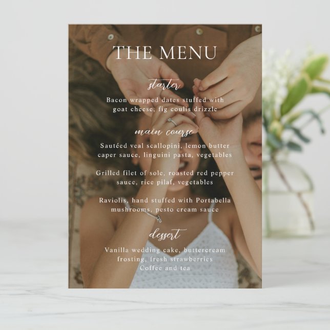 Menu Simple Mariage Moderne Photo en Noir et Blanc (Debout devant)