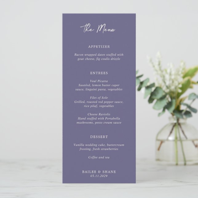 Menu Simple Mariage Moderne Poussiéreux Violet (Debout devant)